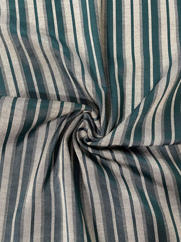 Teal & Gray striped woven fabric. Woven Turkish kutnu fabric.