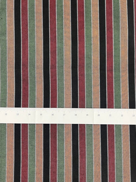 Orange & Green & Bordeaux & Black Multicolor striped woven fabric by the yard. 20" wide.