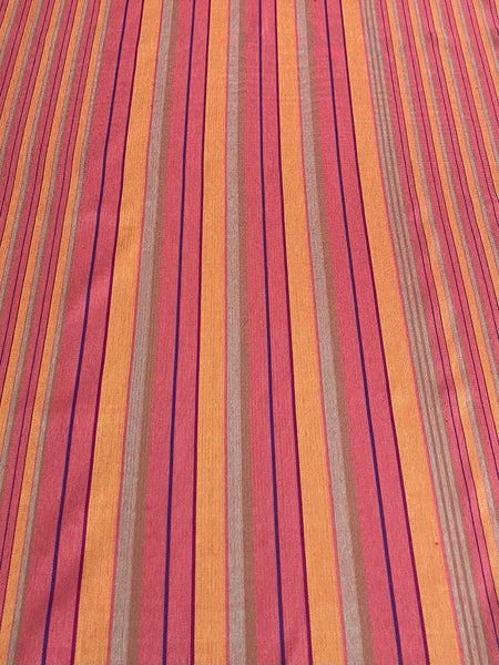 Pink & Orange & Multicolor striped fabric by the yard. 19.5" wide.