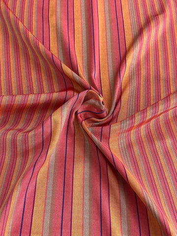 Pink & Orange & Multicolor striped fabric by the yard. 19.5" wide.