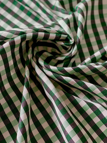 Green-white-black gingham/plaid kutnu fabric by the yard. 32" wide.
