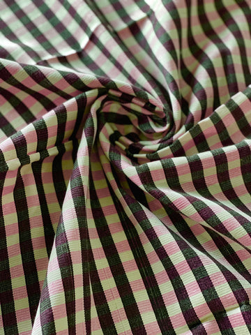 Pink-white-black plaid Woven fabric. 32” wide Turkish kutnu fabric by the yard.