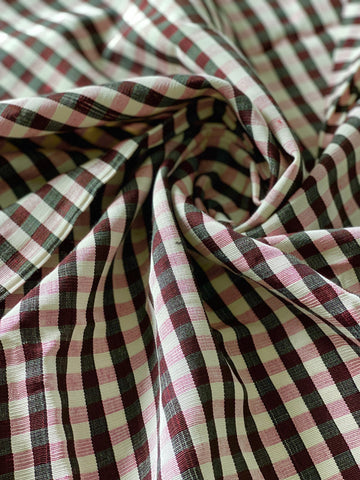 Rose-White-Black plaid Kutnu fabric. 32” wide Woven plaid/gingham/checked fabric.
