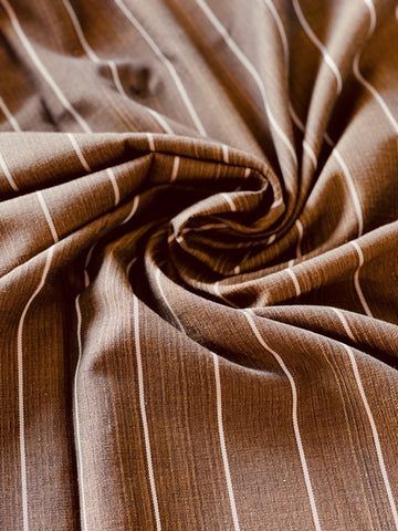 Striped Matte Terra-Cotta color woven fabric. 44" wide Silk&Cotton Turkish Kutnu Fabric.