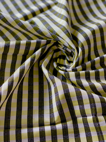 Yellow-white-black Plaid Kutnu fabric by the yard. 32” wide woven Turkish fabric.