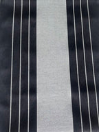 Black and Silver striped table runner. 16”x 70”