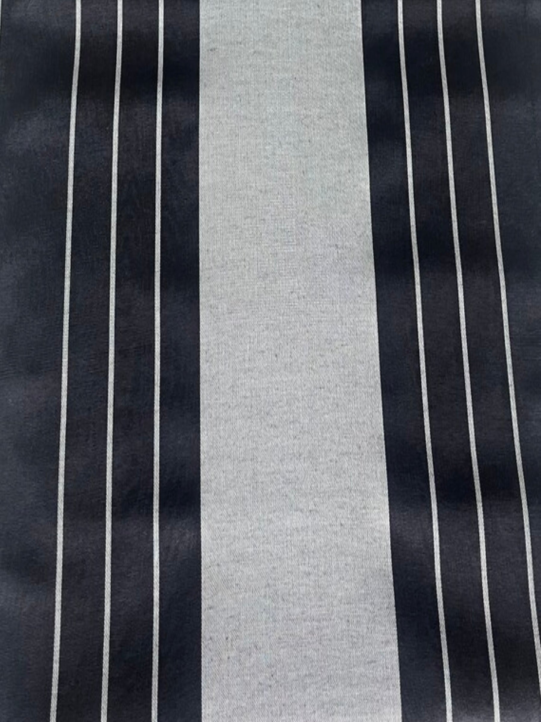 Black and Silver striped table runner. 16”x 70”