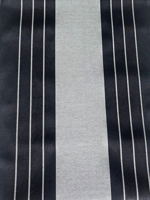 Black and Silver striped table runner. 16”x 70”