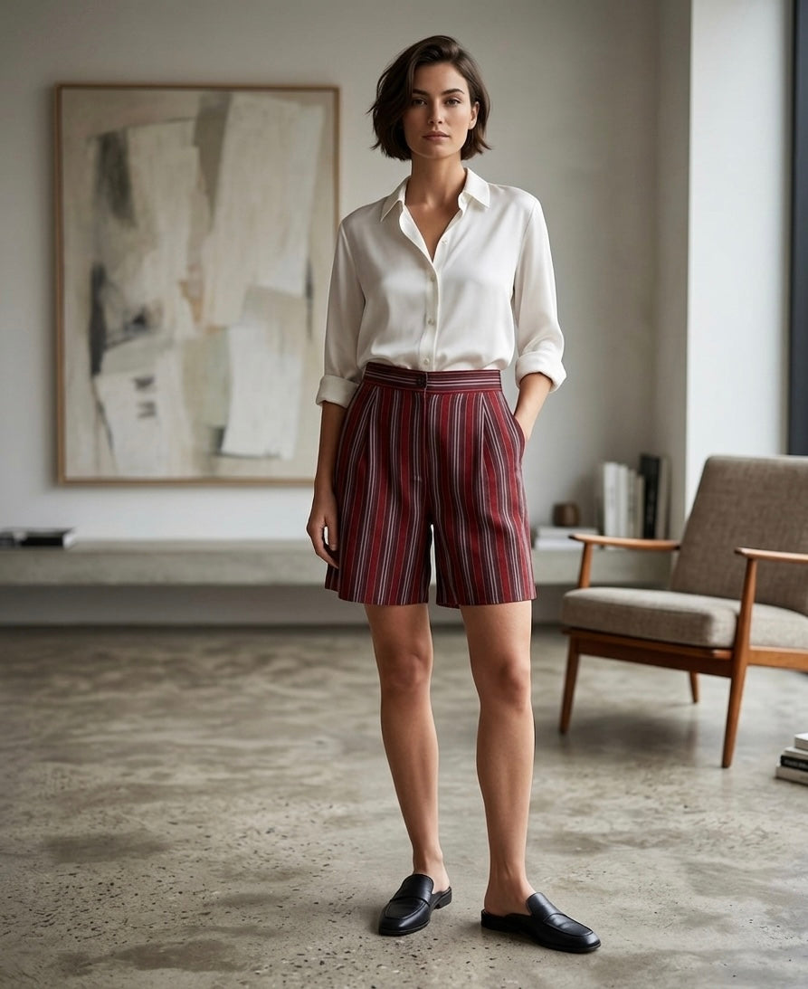 Claret Multi-Stripe Handwoven Kutnu Shorts