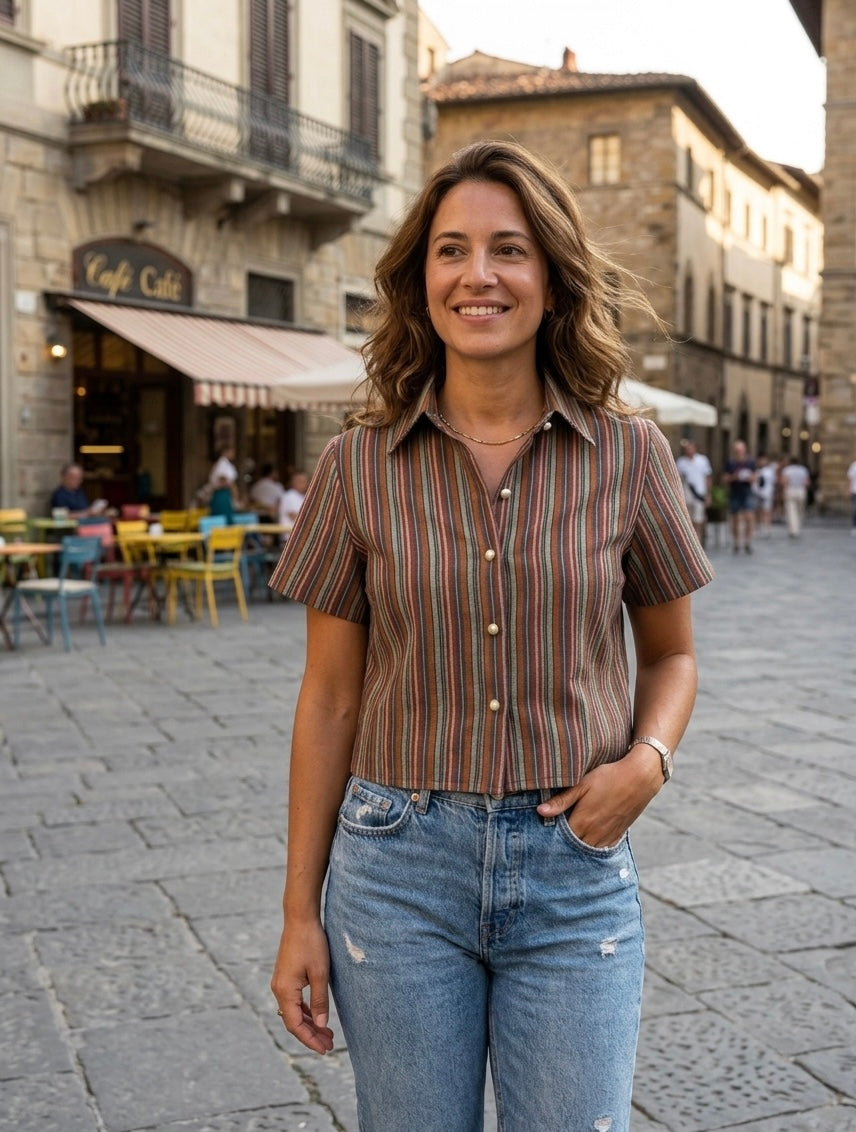 The Vetra Collection — Earthy Tones Striped Crop Shirt