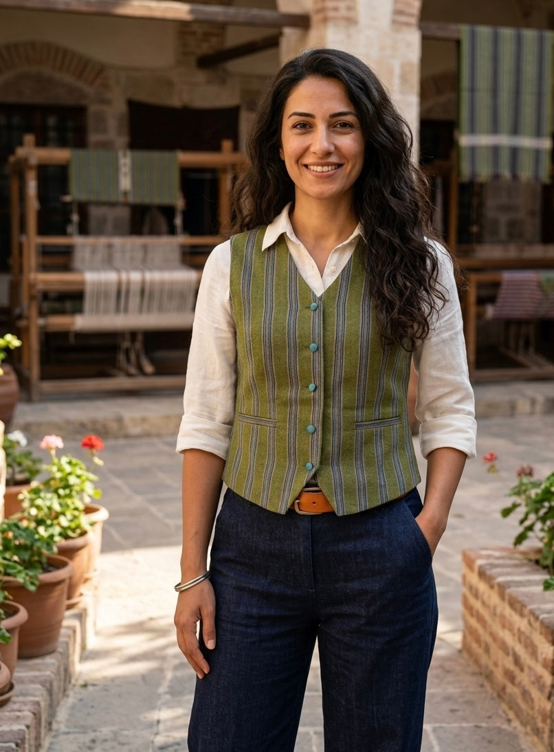 The Avenya Collection - Green Striped Vest