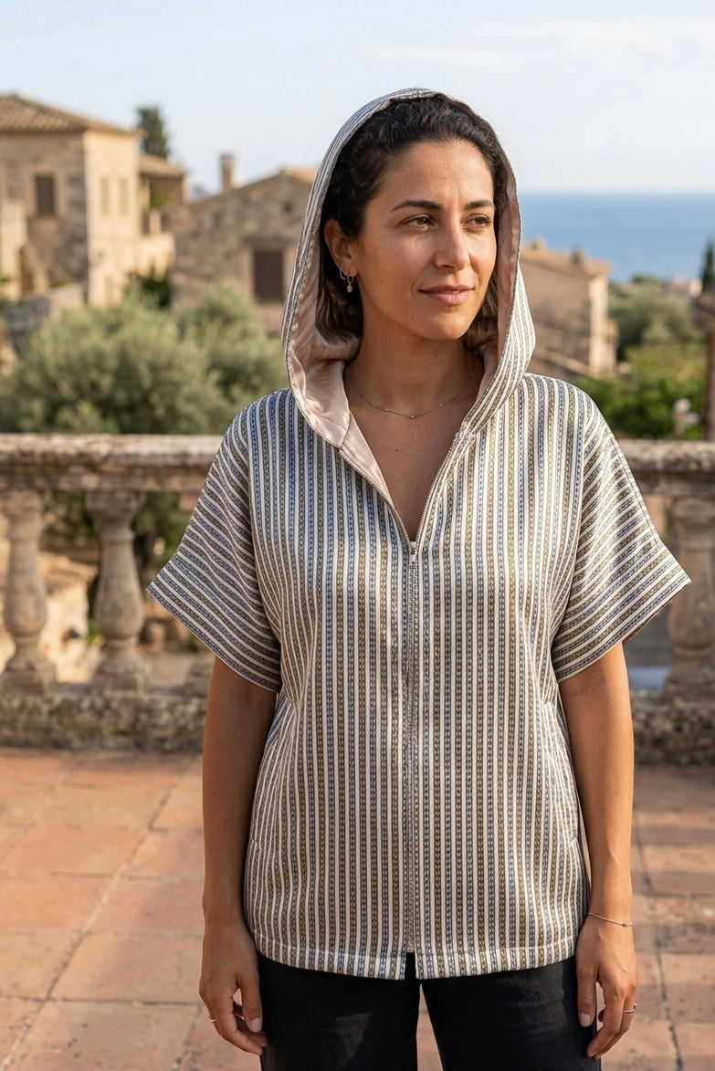 Short Sleeve Sateen Kutnu Women's Hoodie. The Serava Collection.