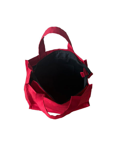 Stylish Red Cotton Canvas Tote Bag with Zipper Closure