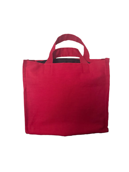 Stylish Red Cotton Canvas Tote Bag with Zipper Closure