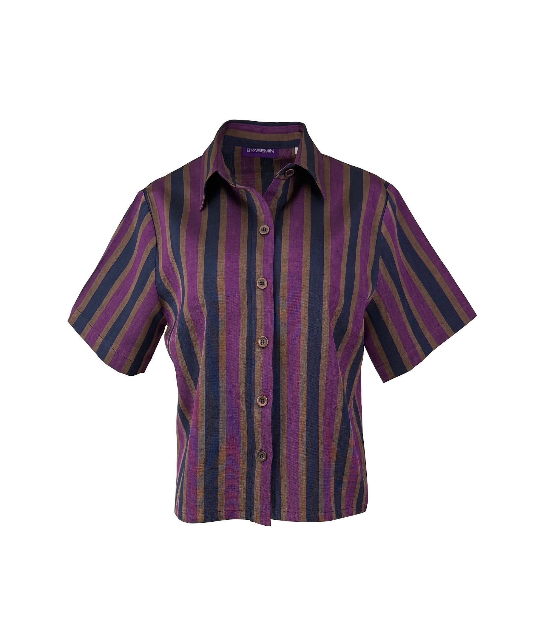 The Vetra Collection — Plum & Navy Striped Kutnu Crop Shirt