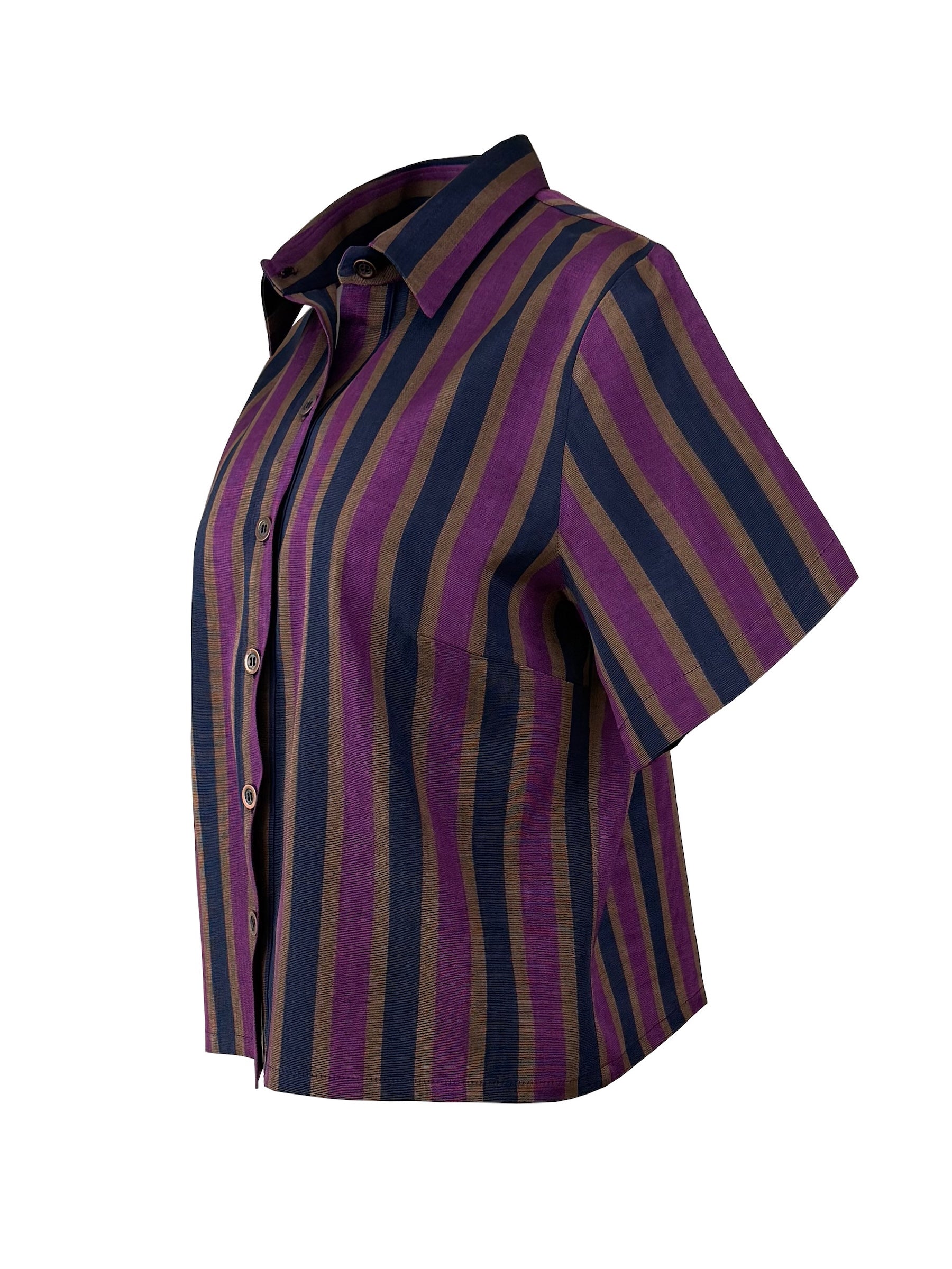 The Vetra Collection — Plum & Navy Striped Kutnu Crop Shirt