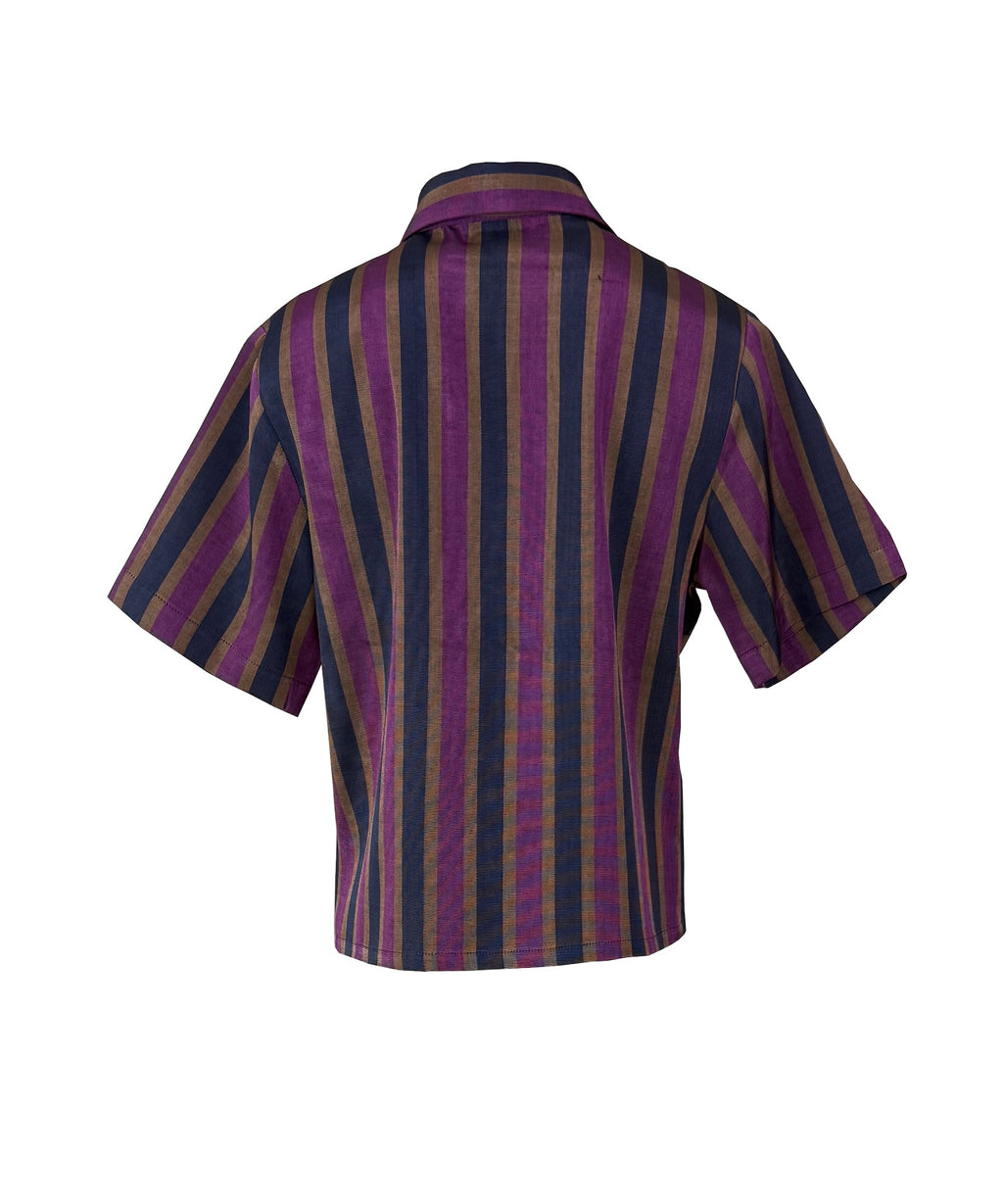 The Vetra Collection — Plum & Navy Striped Kutnu Crop Shirt