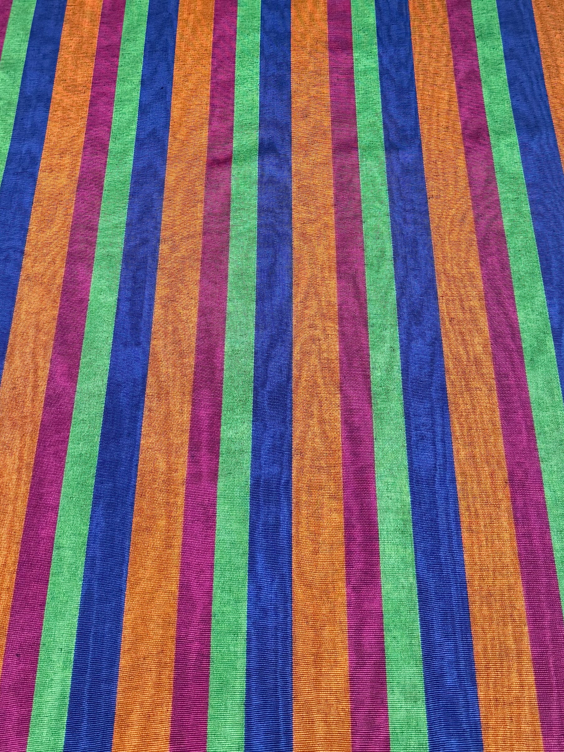 Kutnu Striped Fabric — Burgundy, Green, Royal Blue & Orange