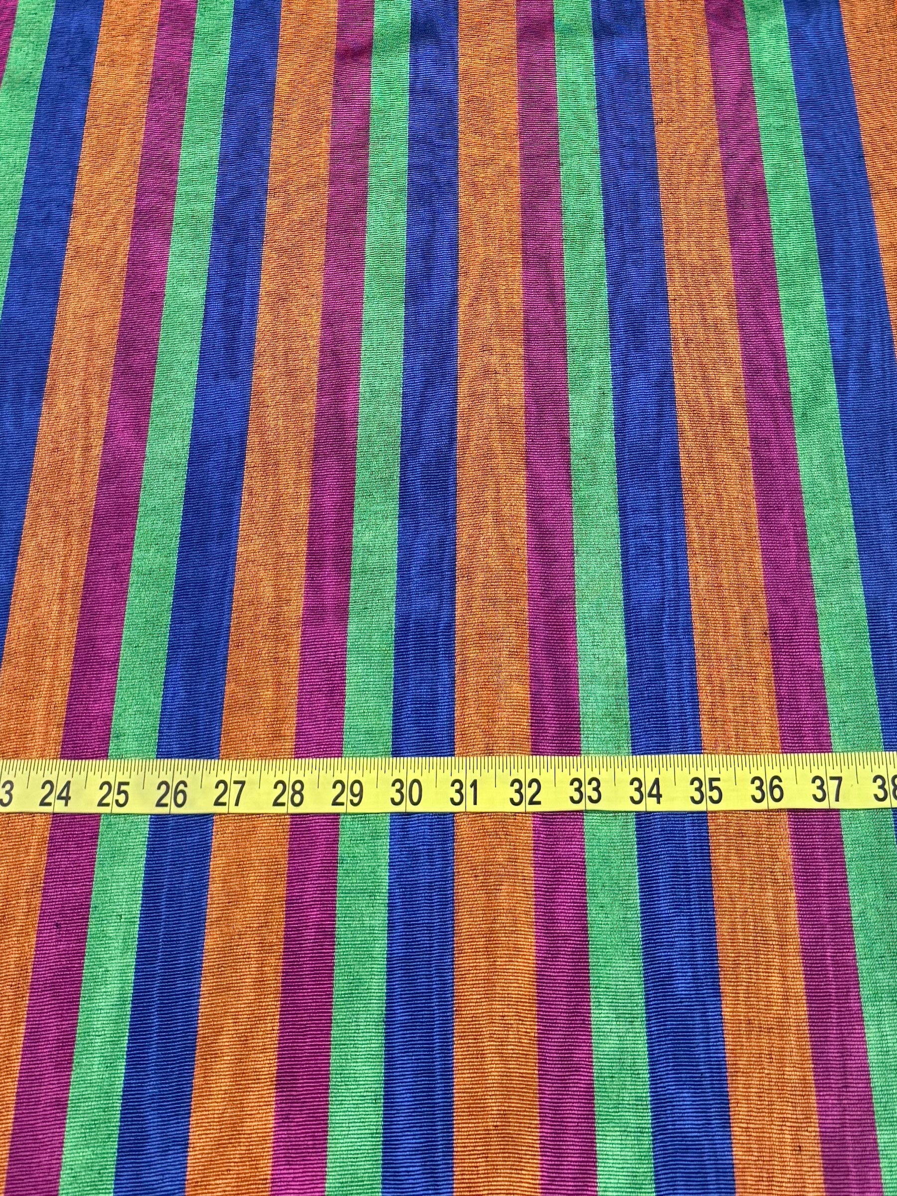 Kutnu Striped Fabric — Burgundy, Green, Royal Blue & Orange