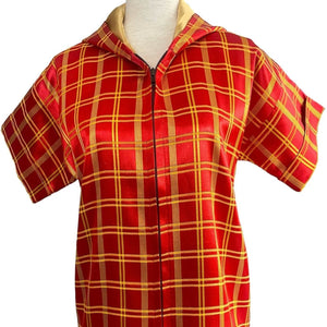 Red-Yellow Checked Sateen Kutnu Women's Hoodie