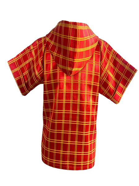 Red-Yellow Checked Sateen Kutnu Women's Hoodie