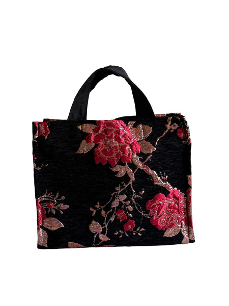 Brocade Tote Bag with Black Cotton Lining and Zipper