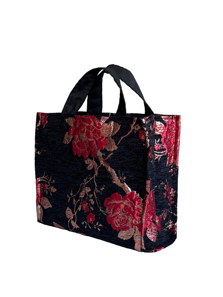 Brocade Tote Bag with Black Cotton Lining and Zipper