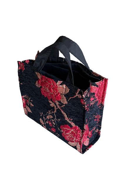 Brocade Tote Bag with Black Cotton Lining and Zipper