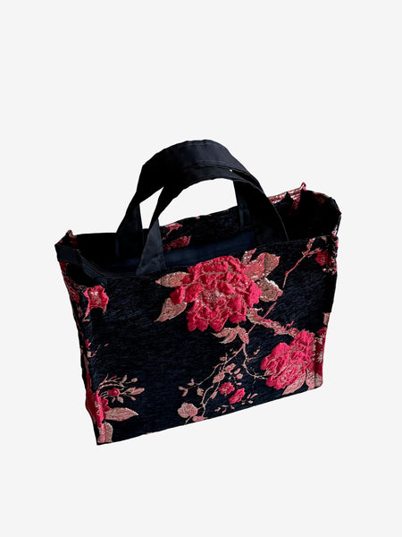 Brocade Tote Bag with Black Cotton Lining and Zipper