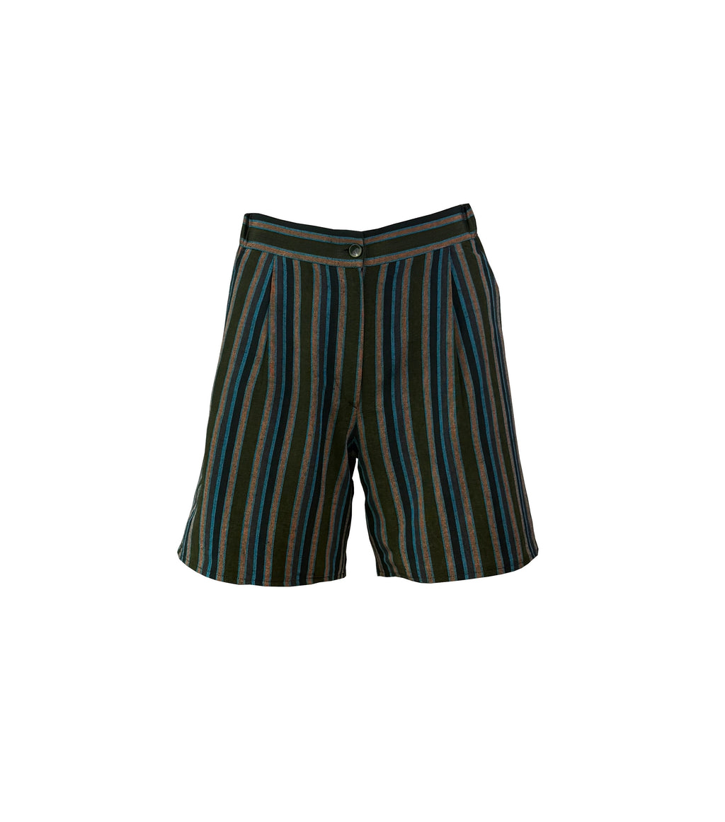 Forest Green Multi-Stripe Handwoven Kutnu Shorts
