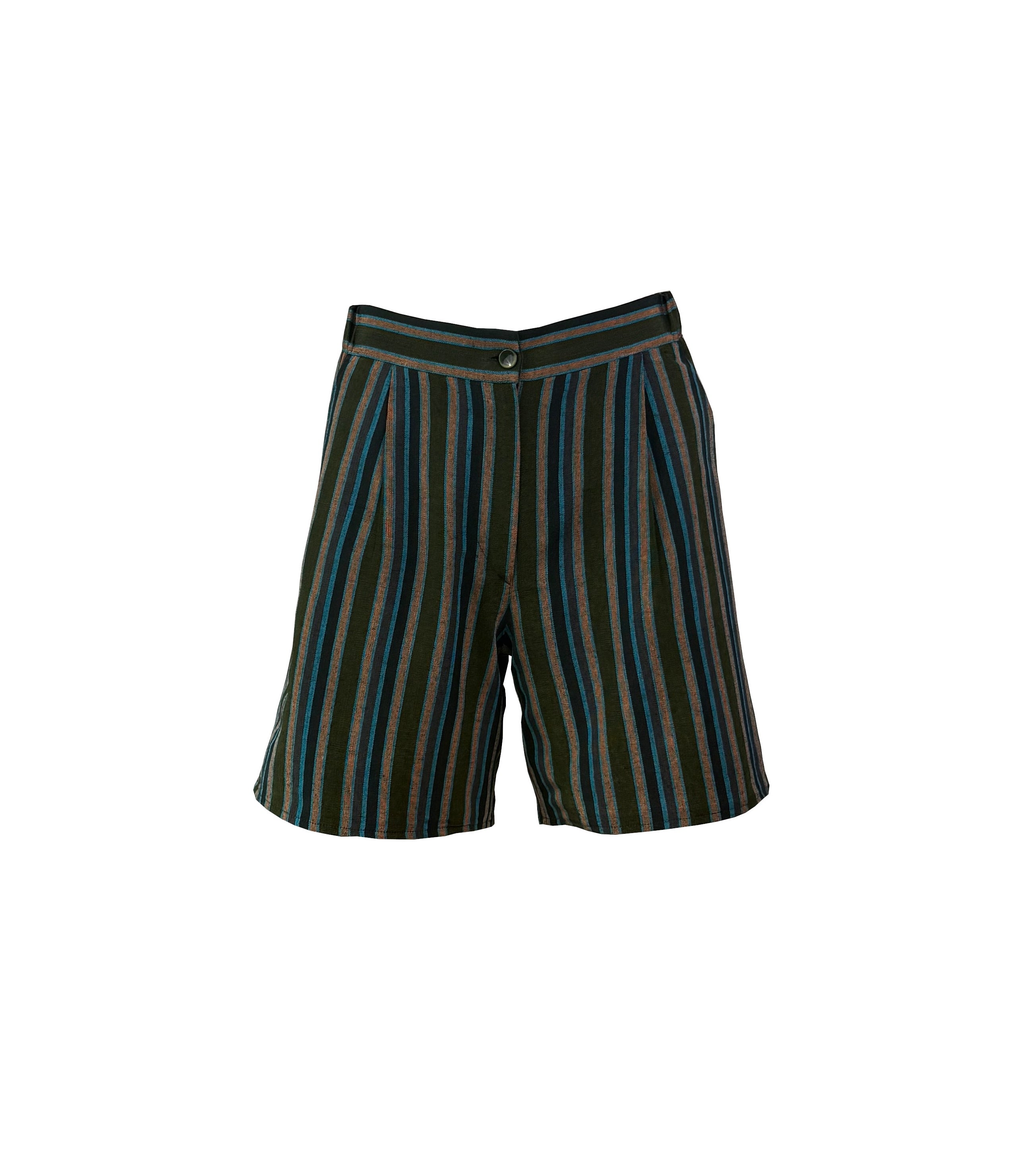 Forest Green Multi-Stripe Handwoven Kutnu Shorts