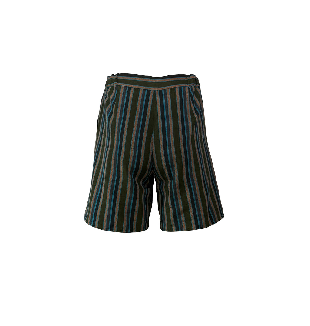 Forest Green Multi-Stripe Handwoven Kutnu Shorts