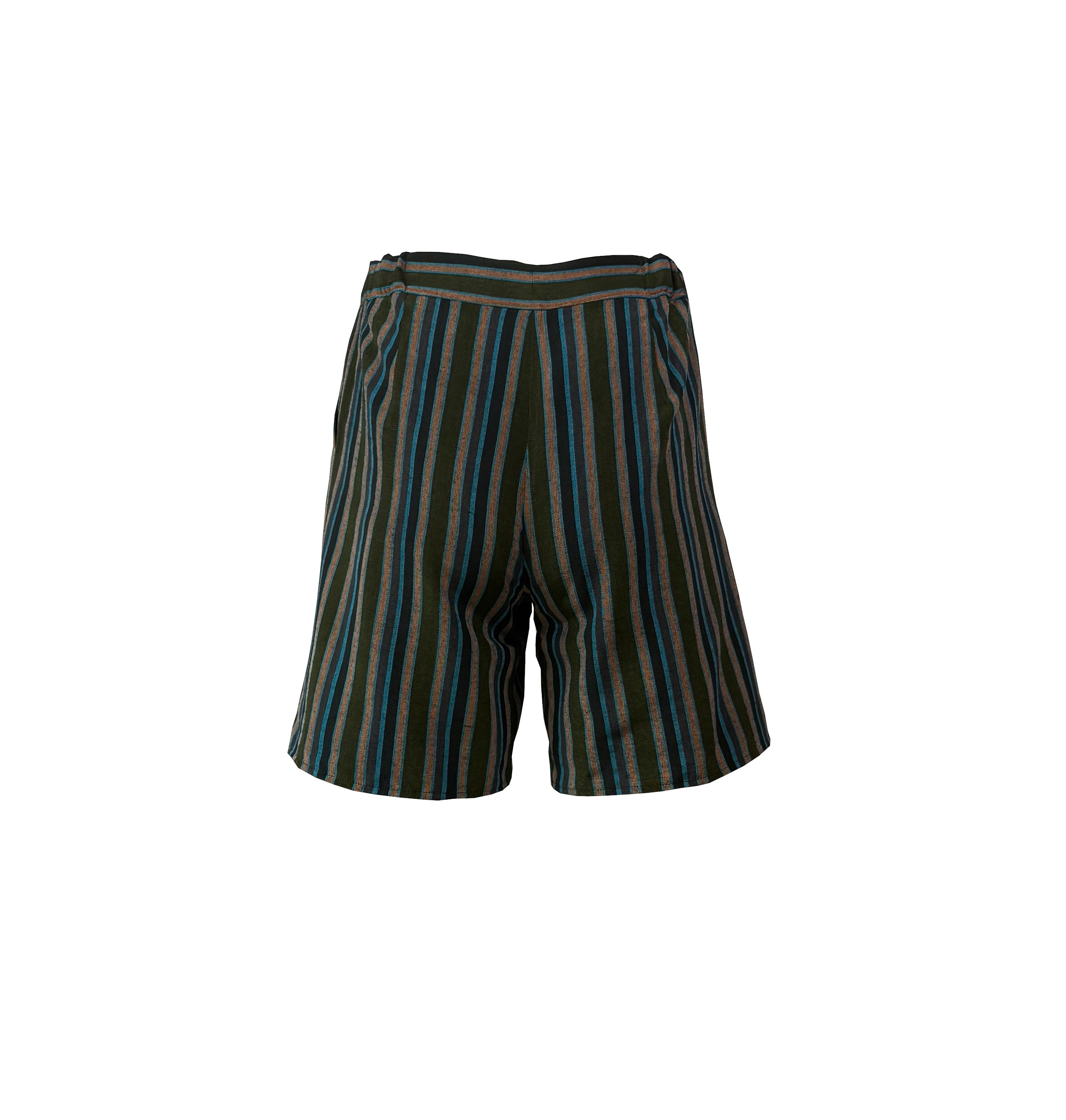 Forest Green Multi-Stripe Handwoven Kutnu Shorts