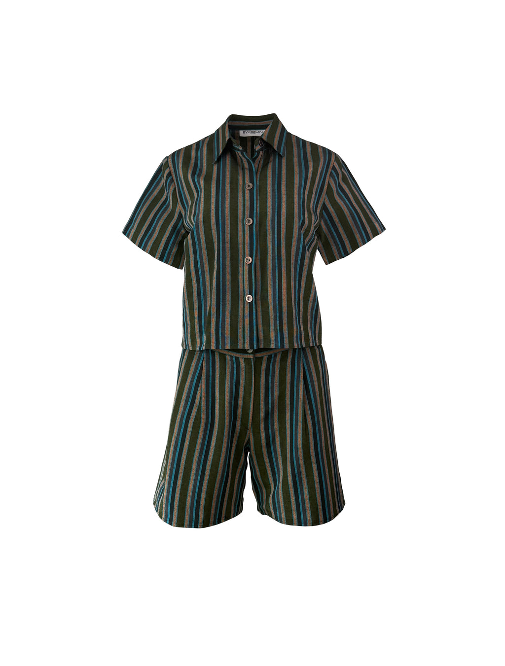 Forest Green Multi-Stripe Handwoven Kutnu Shorts