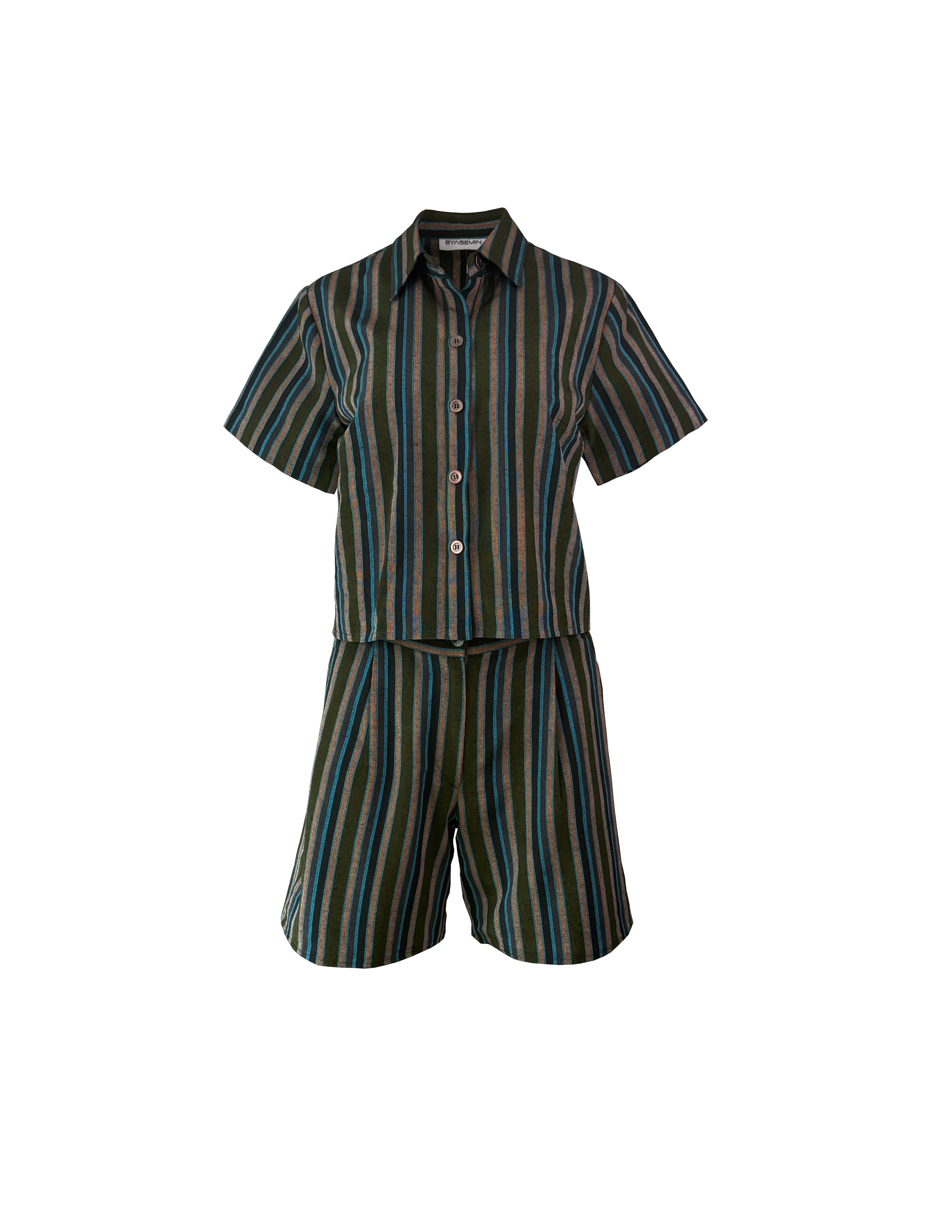 Forest Green Multi-Stripe Handwoven Kutnu Shorts