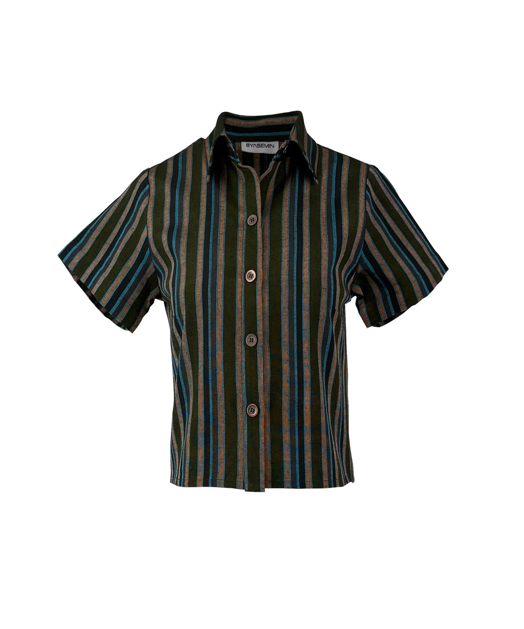 The Vetra Collection —Forest Green Striped Kutnu Crop Shirt