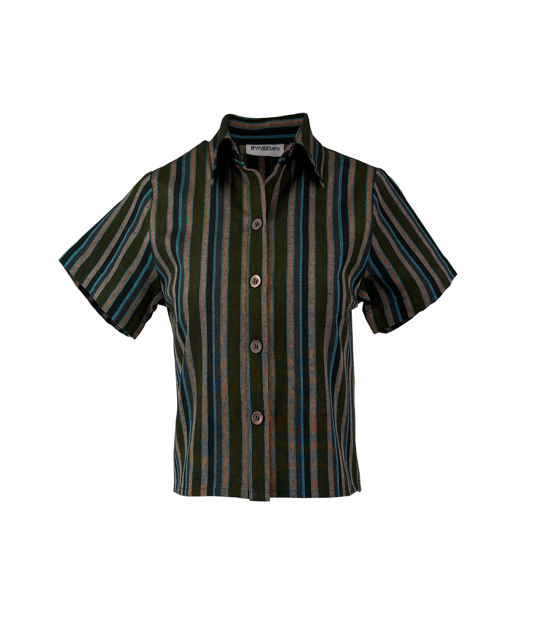 The Vetra Collection —Forest Green Striped Kutnu Crop Shirt