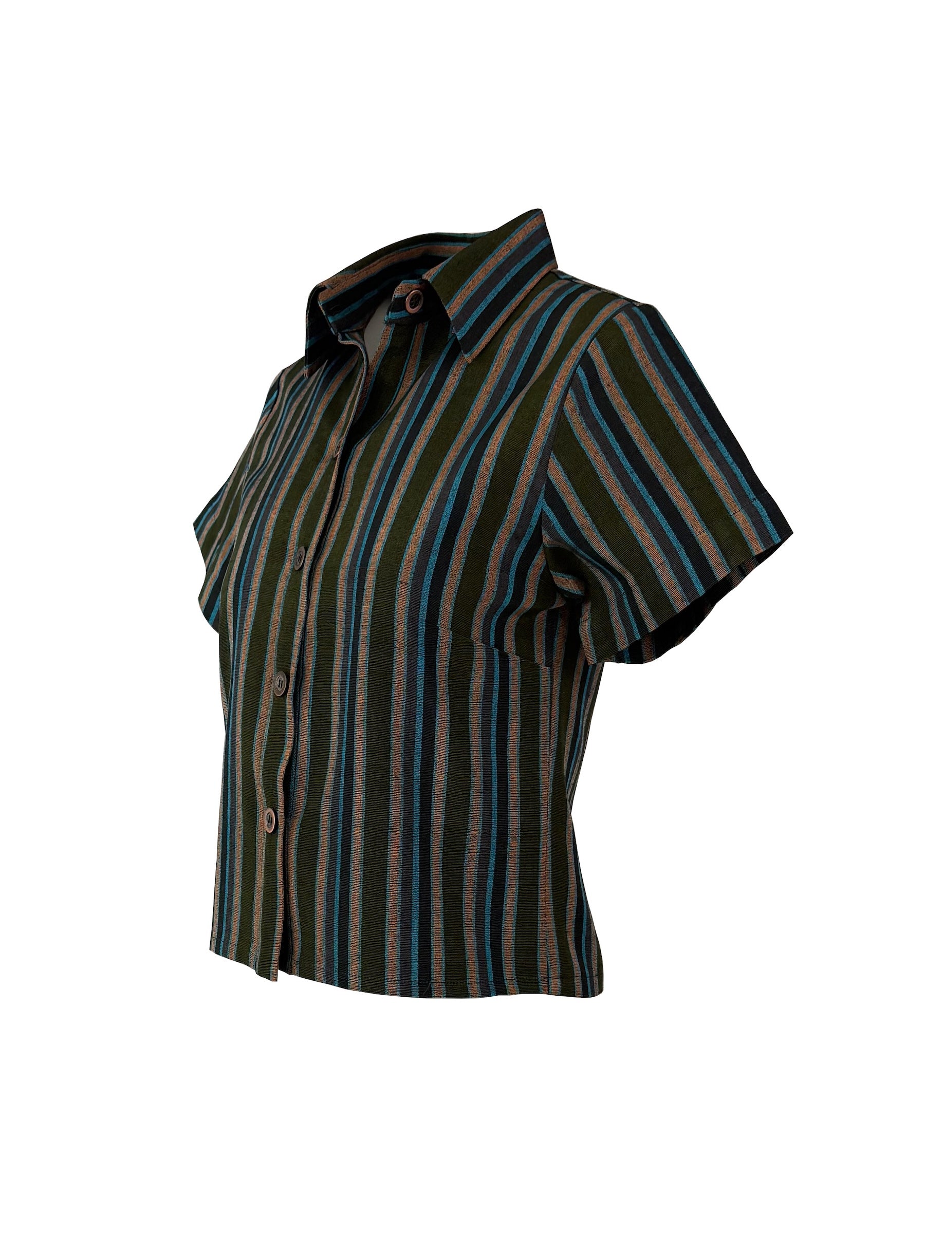 The Vetra Collection —Forest Green Striped Kutnu Crop Shirt