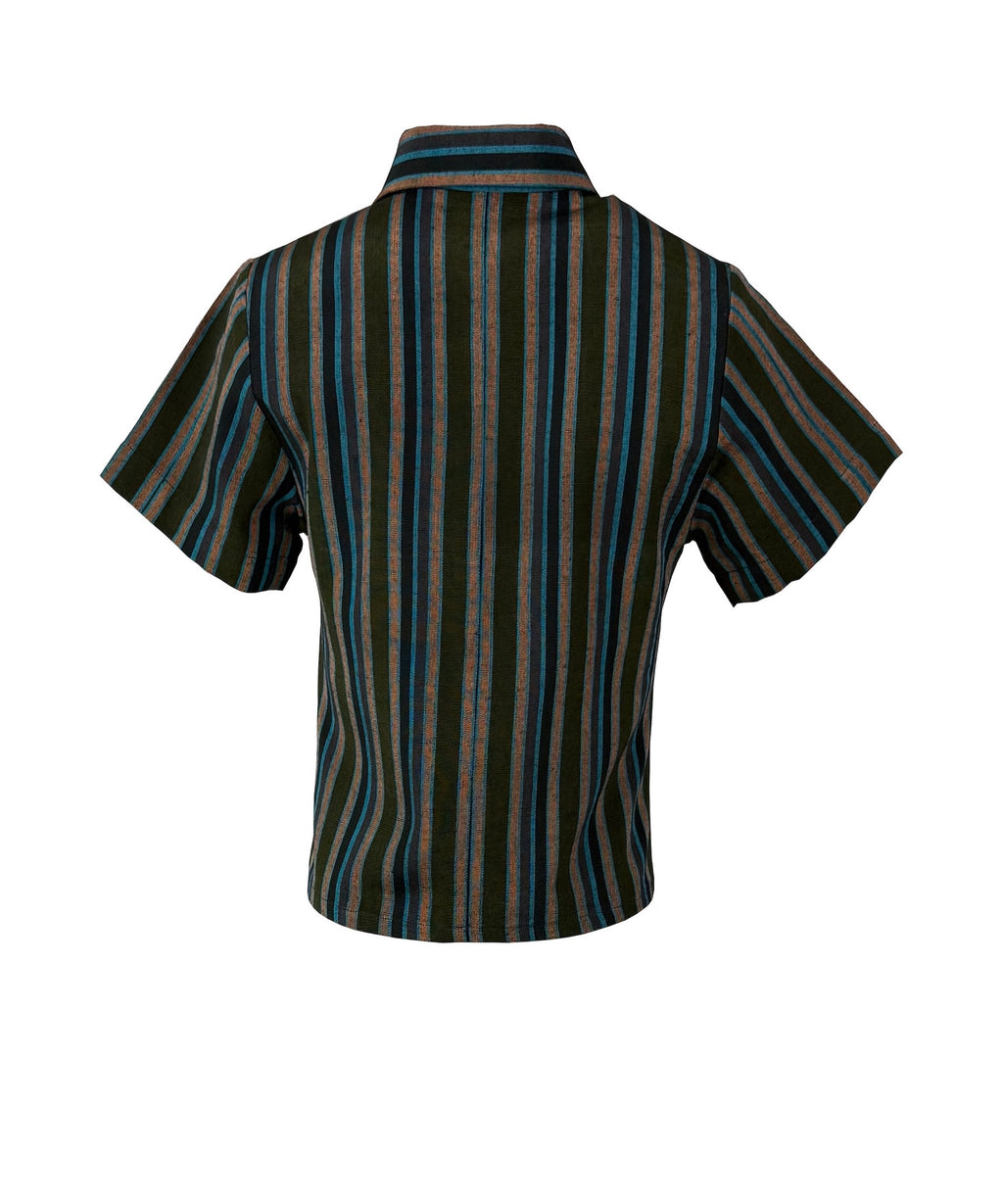 The Vetra Collection —Forest Green Striped Kutnu Crop Shirt