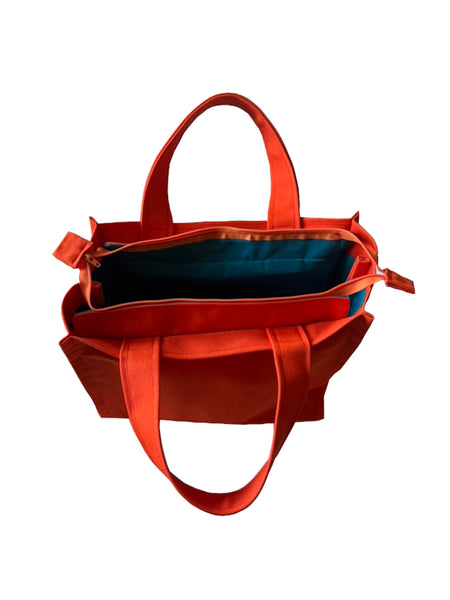 Vibrant Orange Cotton Twill Tote Bag with Teal Lining