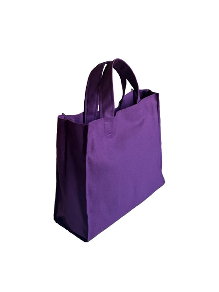 Purple Cotton Twill Tote Bag with Navy Blue Lining