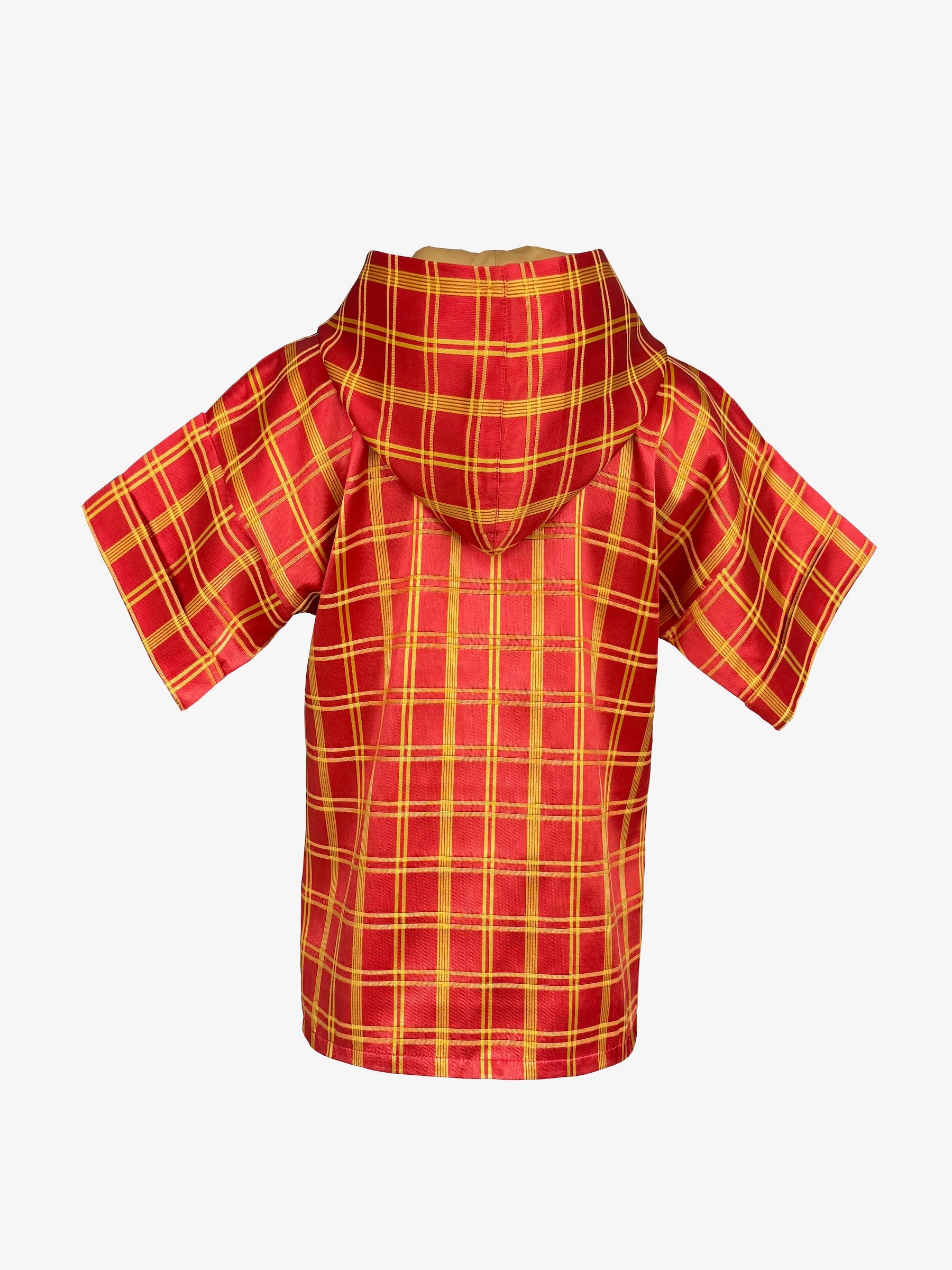 Red-Yellow Checked Sateen Kutnu Women's Hoodie. The Serava Collection.