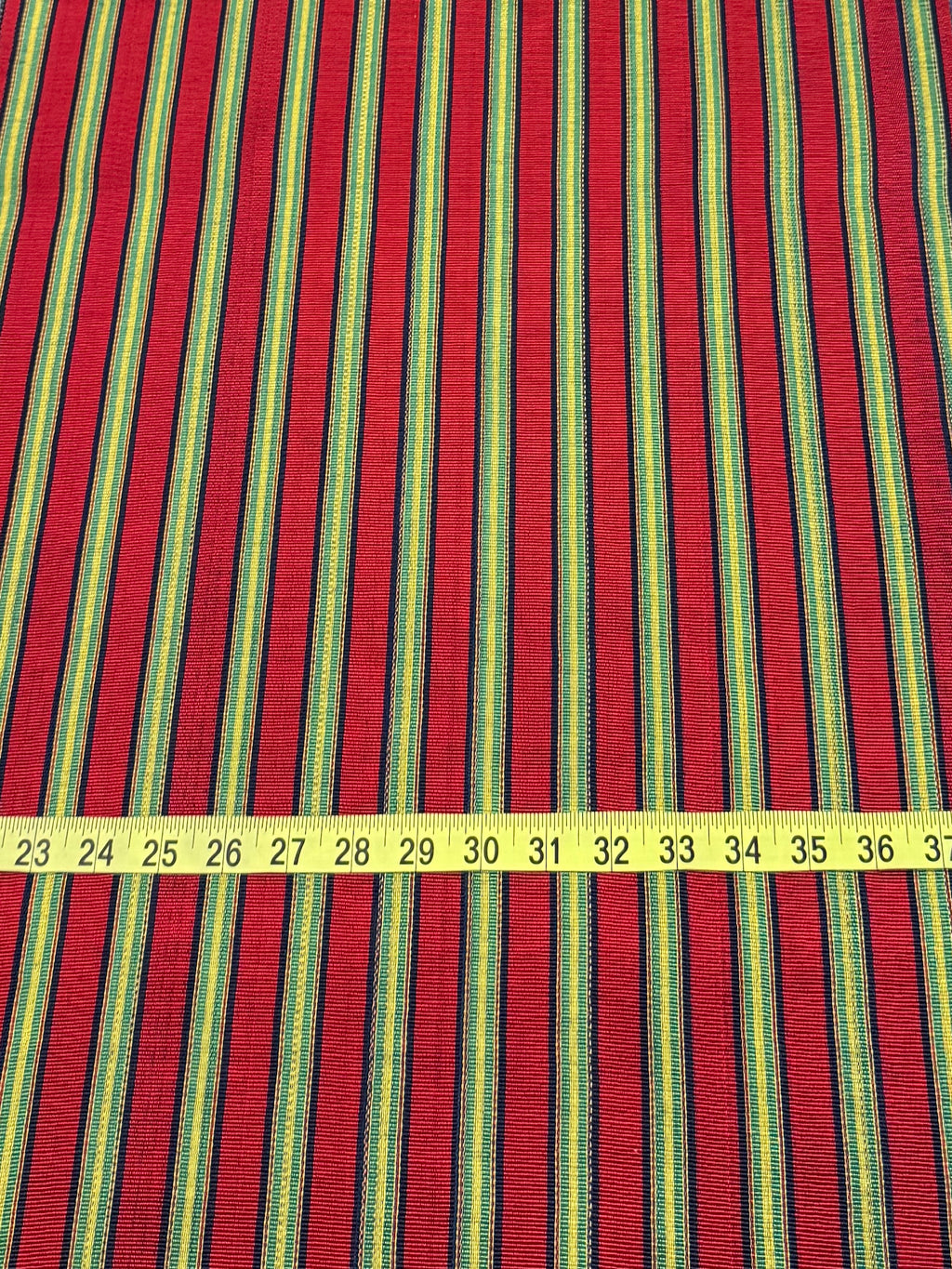 Kutnu Striped Fabric — Red with Fine Black, Green & Yellow