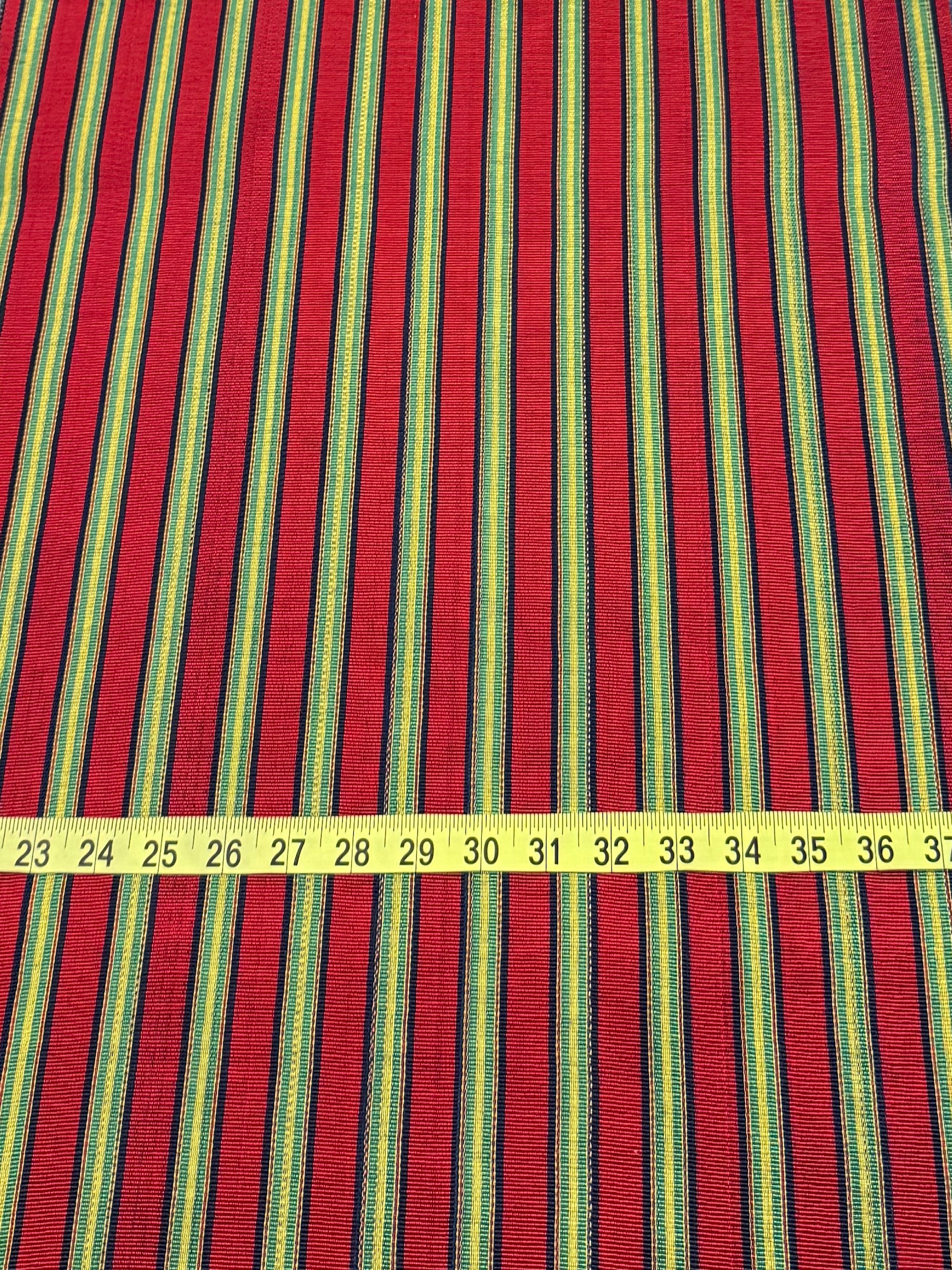 Kutnu Striped Fabric — Red with Fine Black, Green & Yellow