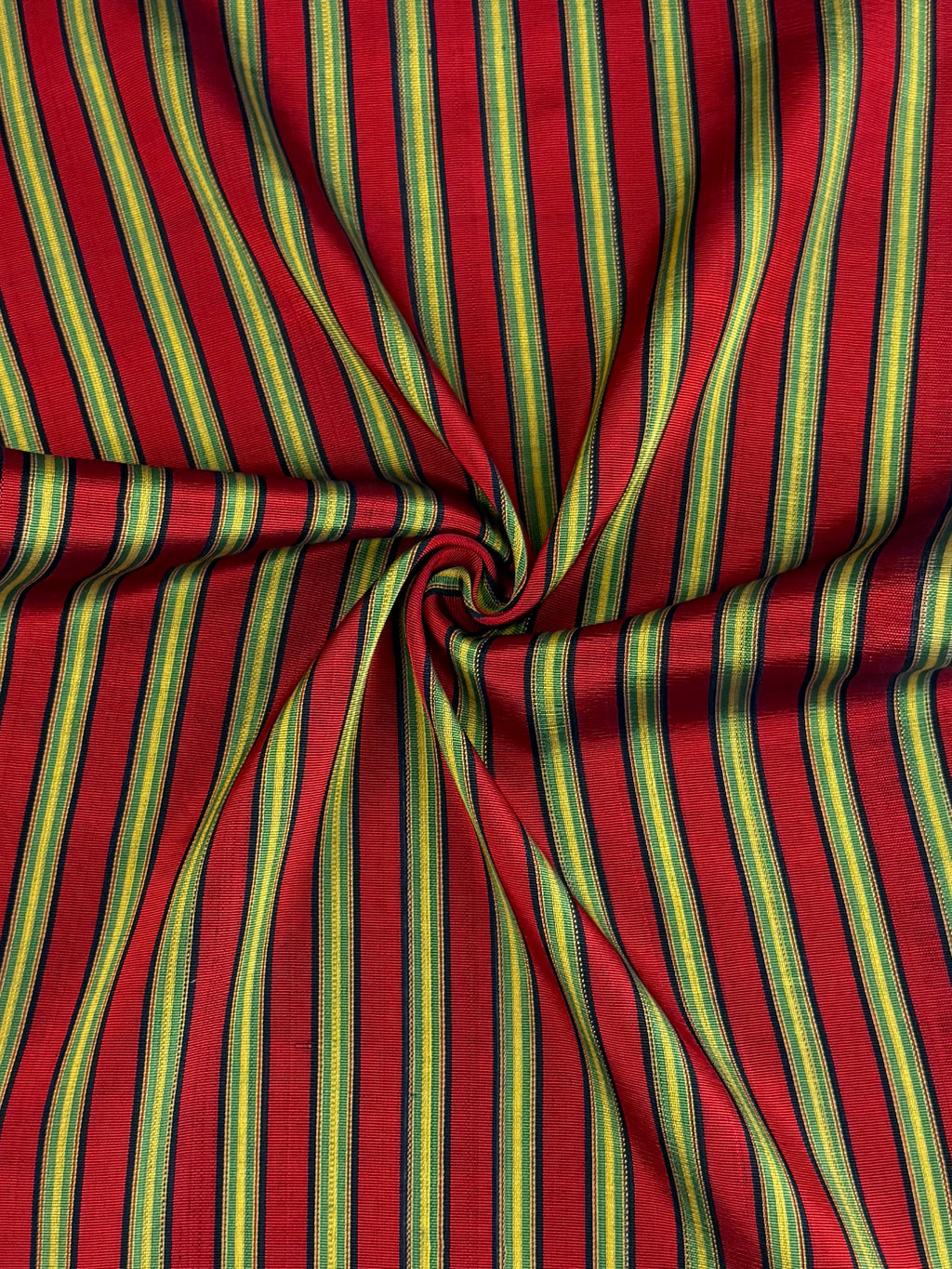 Kutnu Striped Fabric — Red with Fine Black, Green & Yellow