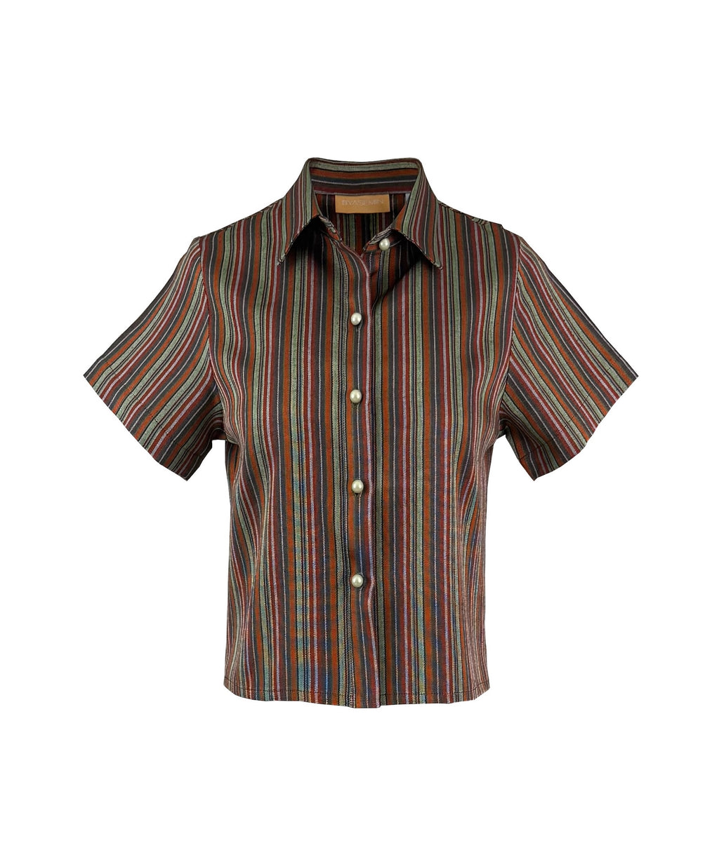 The Vetra Collection — Earthy Tones Striped Crop Shirt