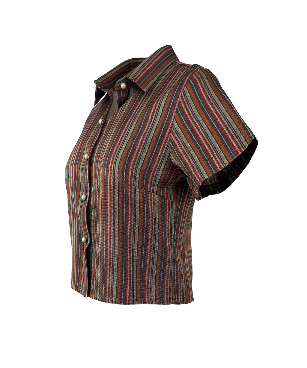 The Vetra Collection — Earthy Tones Striped Crop Shirt