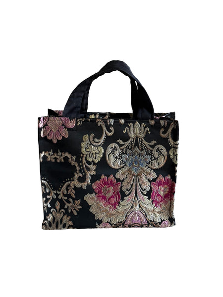 Metallic Floral Brocade Tote Bag with Black Cotton Lining