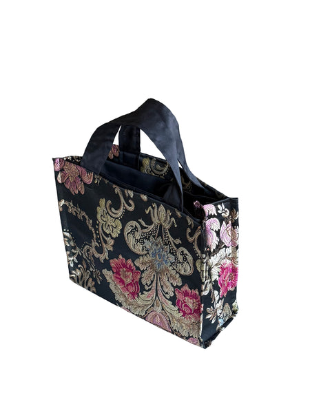 Metallic Floral Brocade Tote Bag with Black Cotton Lining