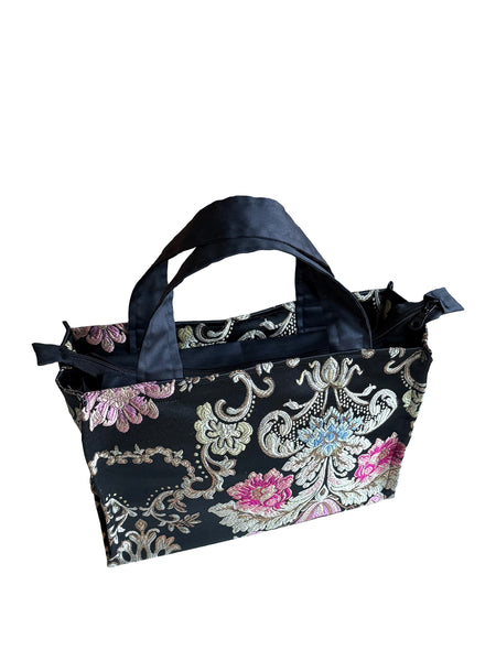 Metallic Floral Brocade Tote Bag with Black Cotton Lining